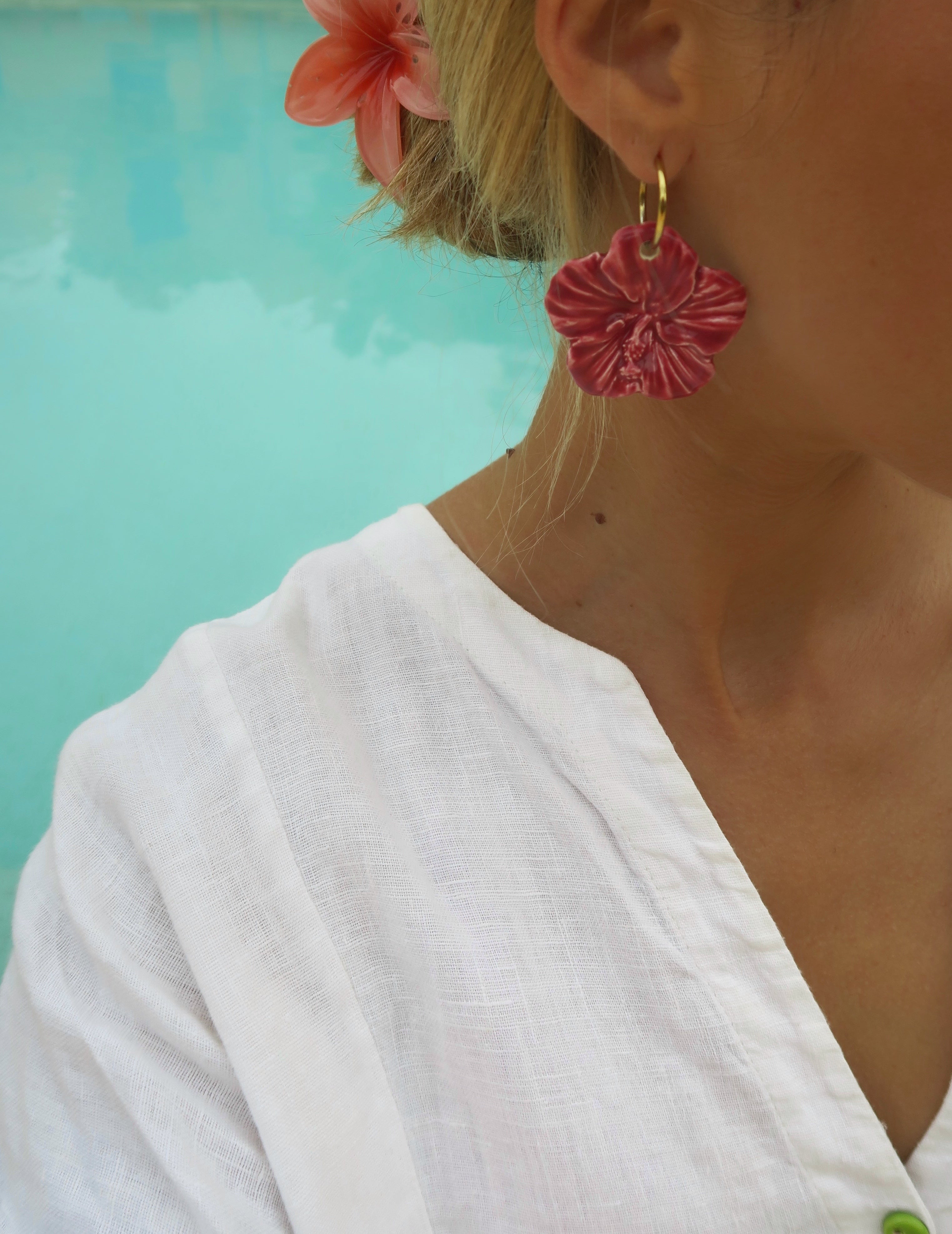 Pendientes Hibiscus Burdeos | XXL