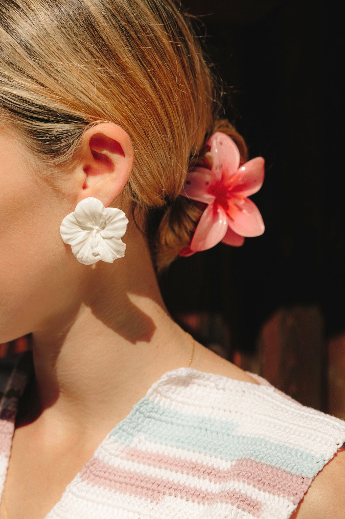 New | White Hibiscus Earrings | XXL