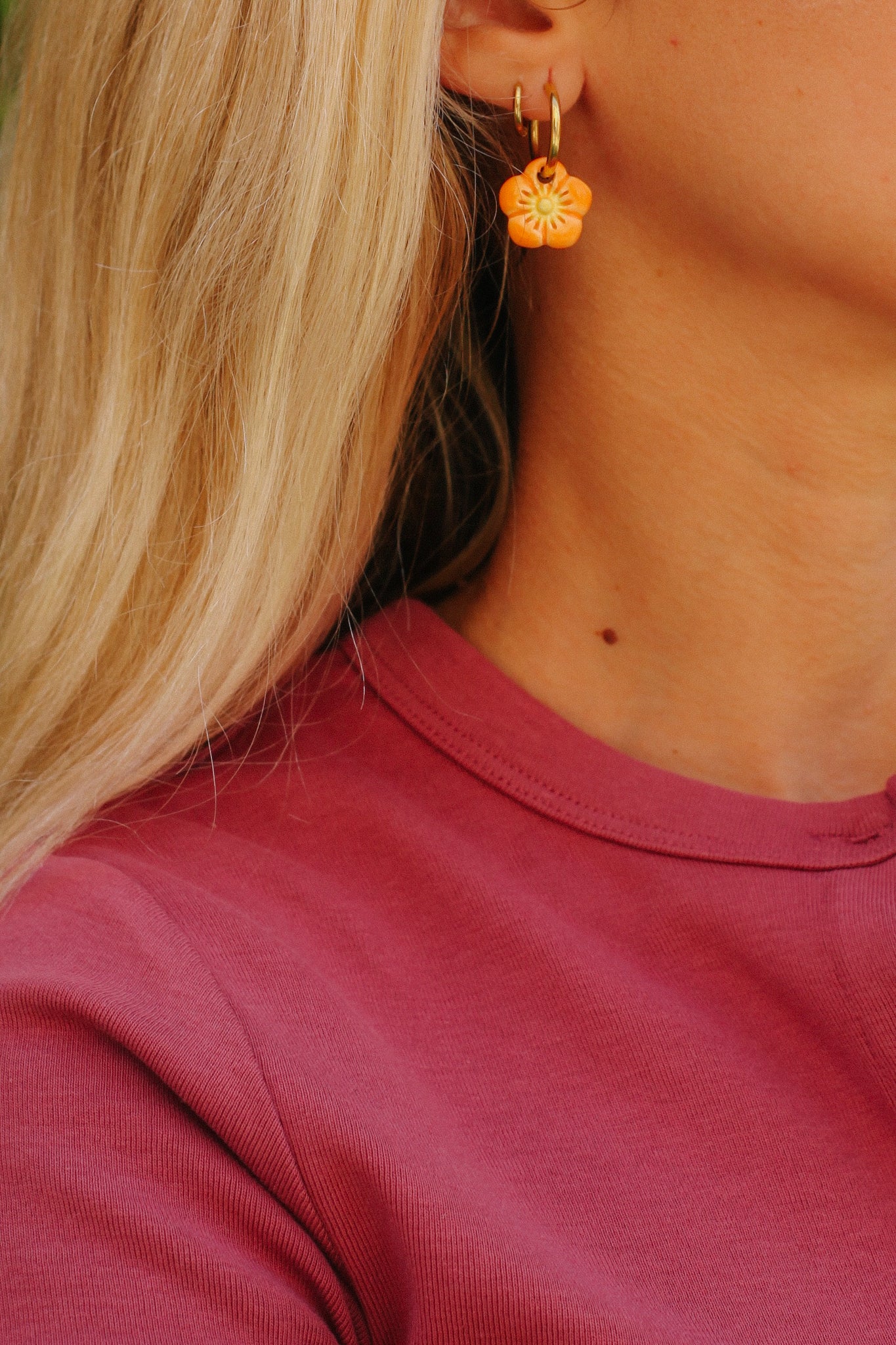Nuevo | Pendientes Plumeria Naranja | S