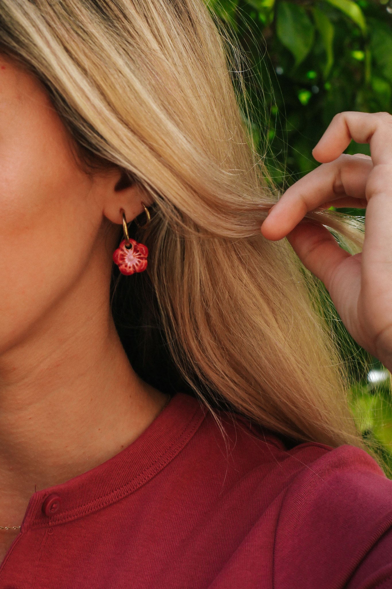 Nuevo | Pendientes Plumeria Burdeos | S