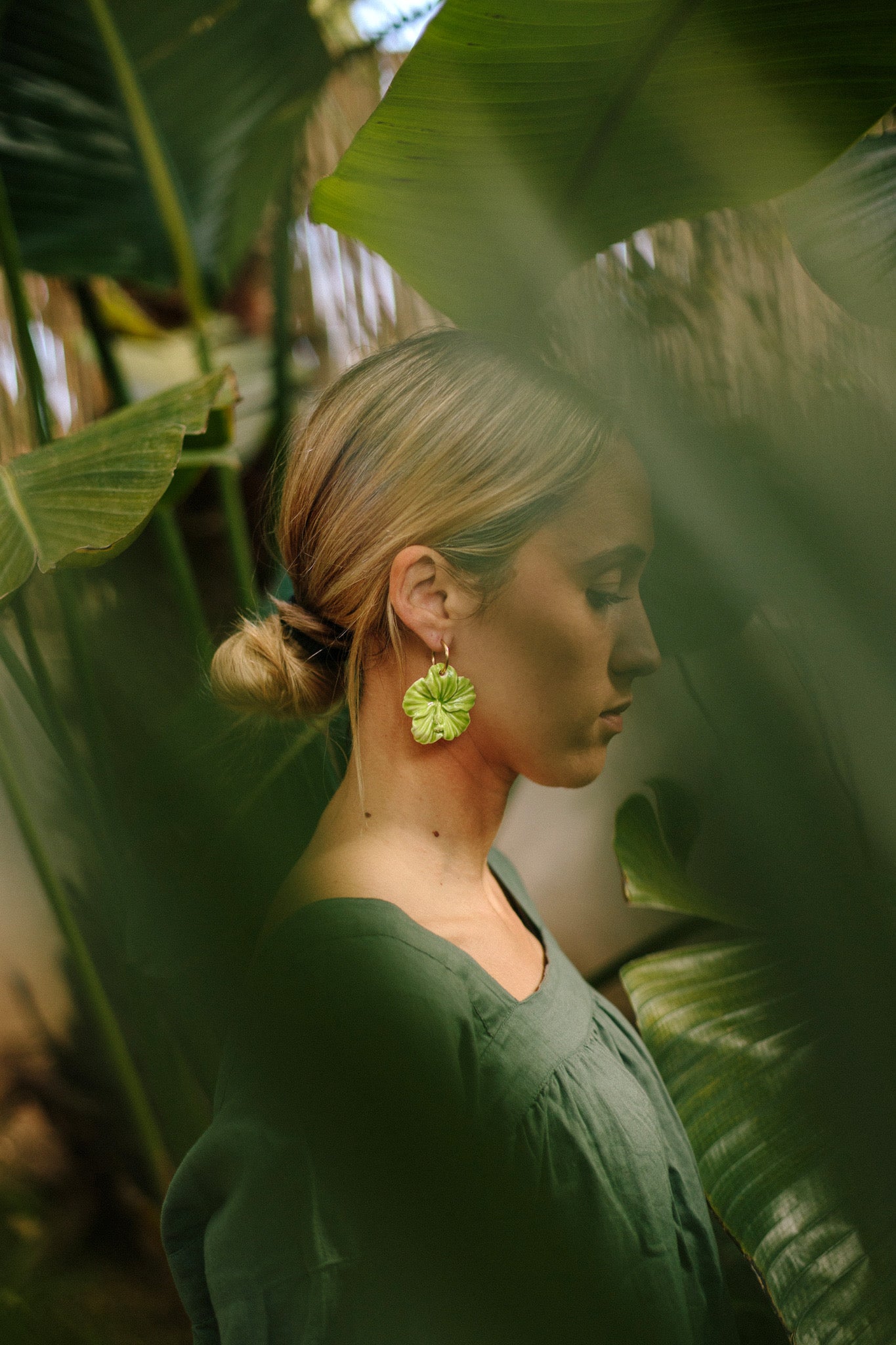 New | Green Hibiscus Earrings | XXL