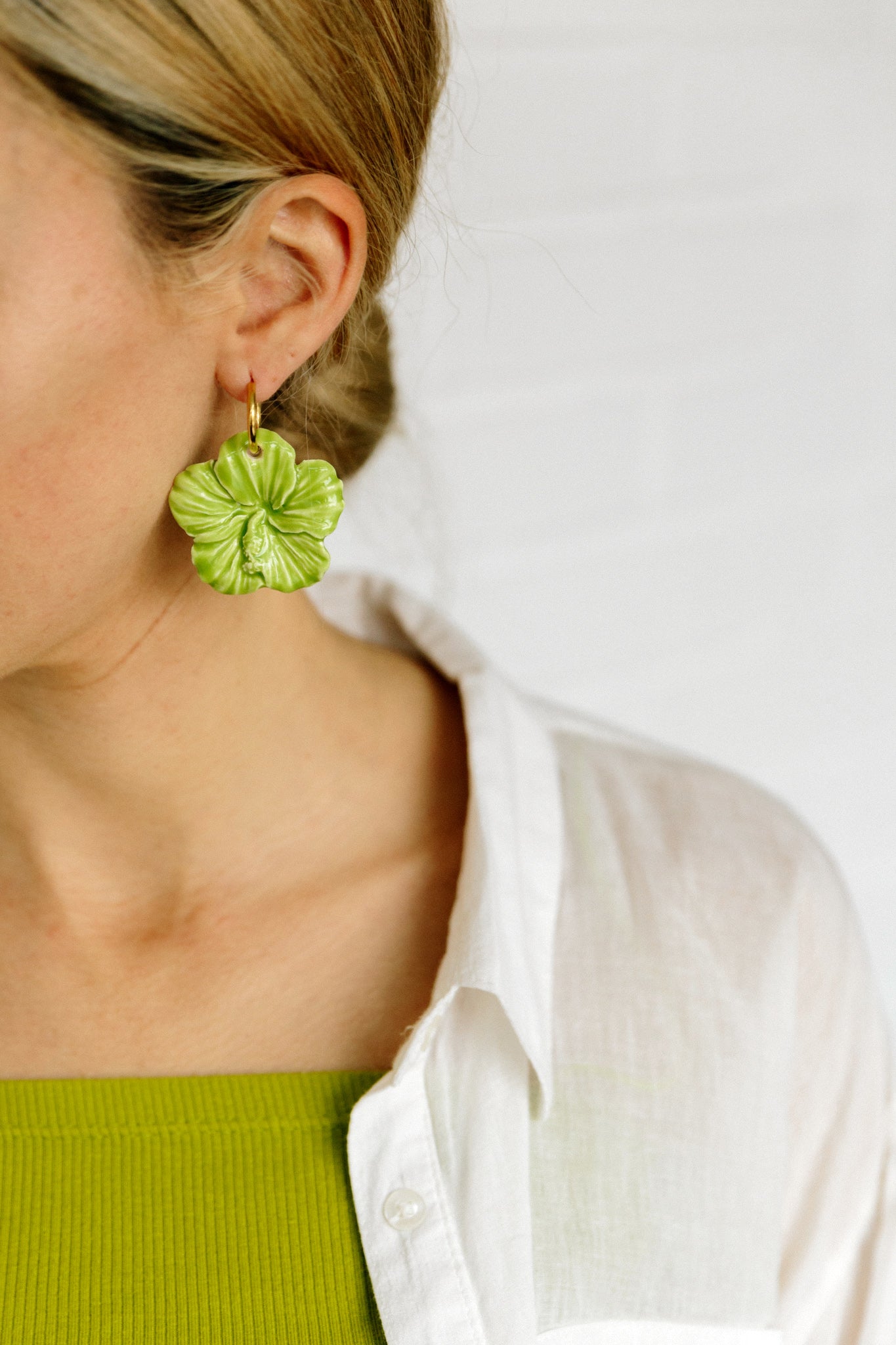 Nuevo | Pendientes Hibiscus Verde | XXL