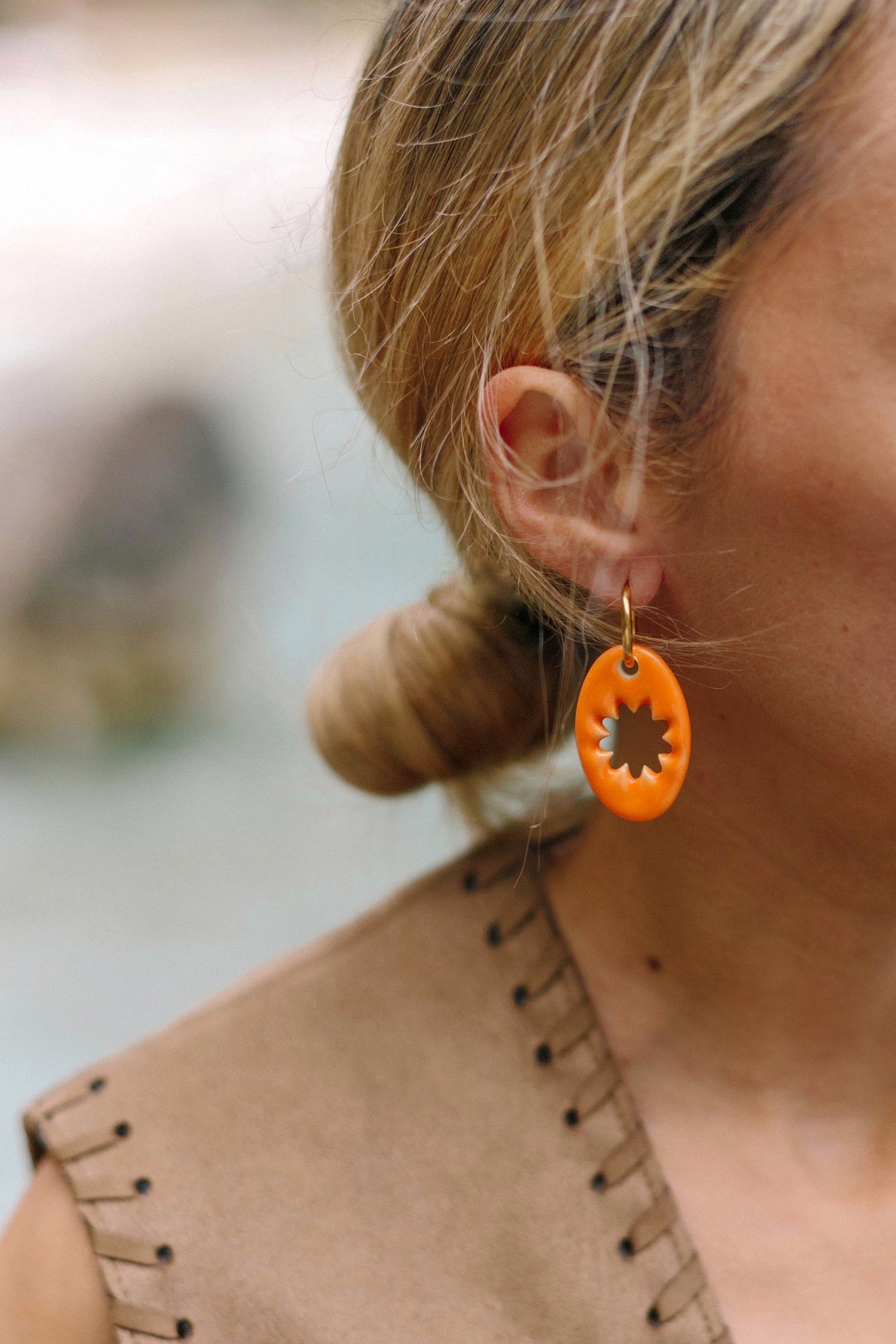 Nuevo | Pendientes Lehua Naranja & Lila | XL