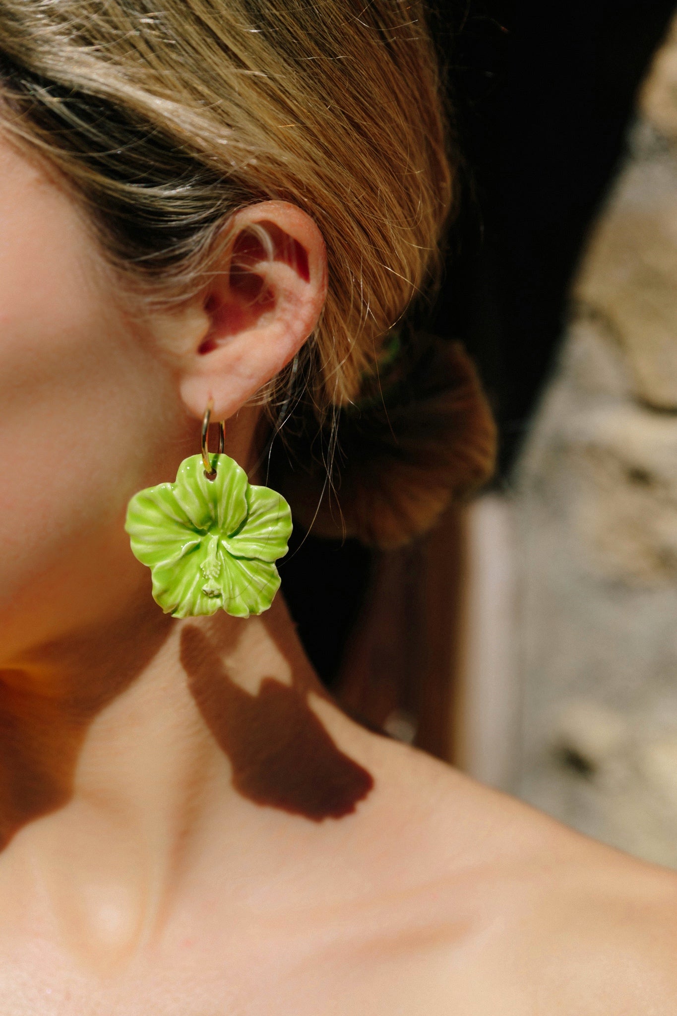 New | Green Hibiscus Earrings | XXL